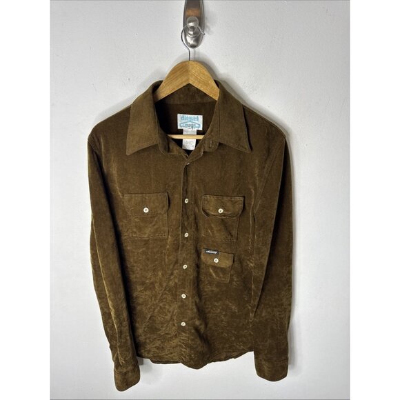 Vintage 90s Y2K Diesel Supershirt Brown Velour Button Up Long Sleeve Italy Men L - Picture 1 of 8